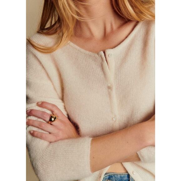 Sézane Gaspard Kid Mohair Cardigan Sweater - S Ecru - Picture 4 of 4